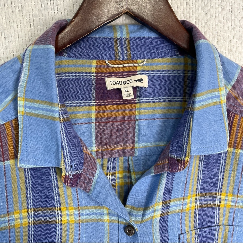 Toad Co Re Form Flannel Shirt Womens XL Blue Brown Plaid Button Down Casual Top - Picture 7 of 16